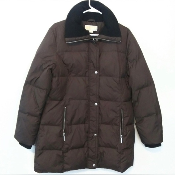 Michael Kors Women’s Puffer Medium Quilted Down Fill Brown Snap Zip Up High Neck - Picture 1 of 10